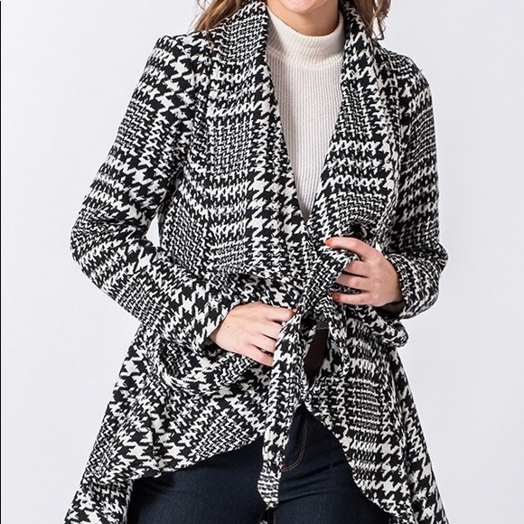 ♦️Houndstooth Uneven Hem Jacket with Belt - Picture 3 of 8